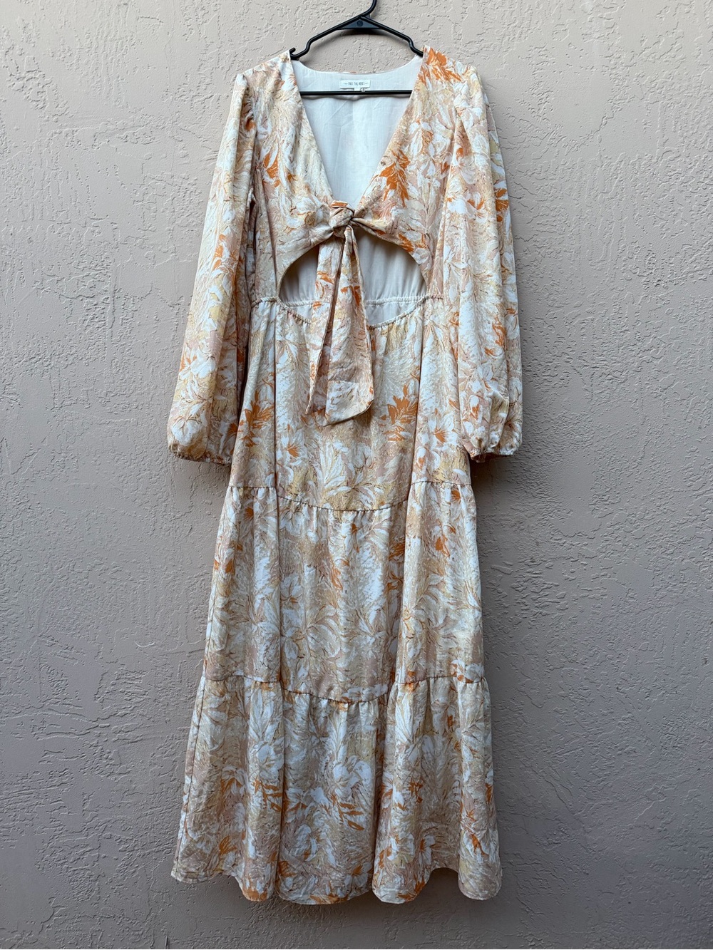 Free The Roses Floral Front Tie Cutout Tiered Maxi Dress L